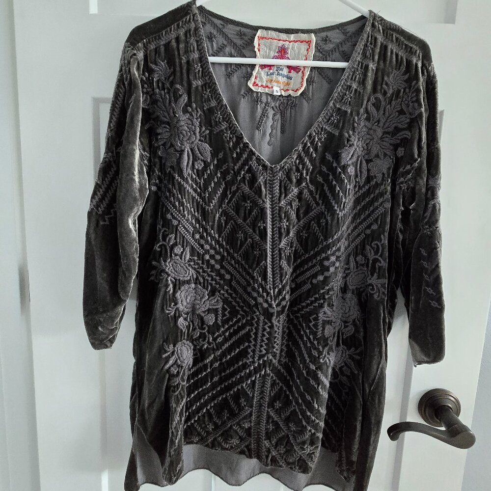 Johnny Was Grey Velvet Tunic Size S